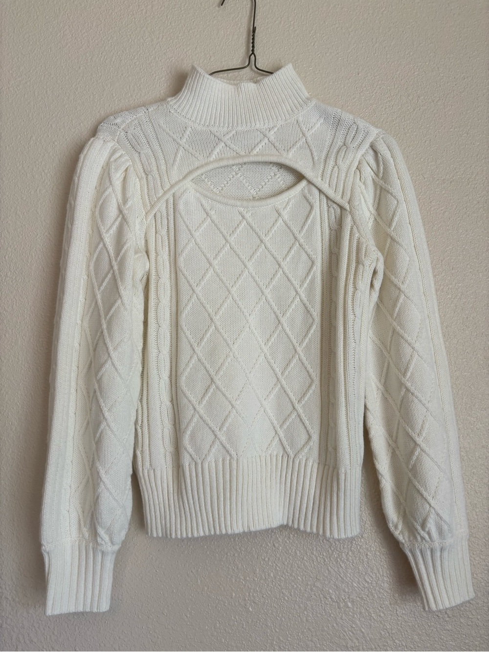 New York & Company Cream Cable Knit Turtleneck Sweater
